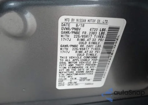 2019 Nissan Rogue Sv from USA, damaged, VIN JN8AT2MV4KW377254